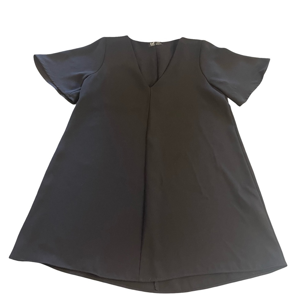 ZARA TRF Black V Neck Short Sleeve A Line Dress Women EU L US M